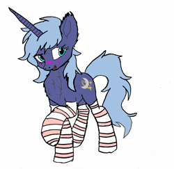 Size: 1320x1281 | Tagged: safe, artist:danksailor, oc, oc only, oc:midnight starfall, pony, blushing, chest fluff, clothes, fluffy, socks, solo, striped socks