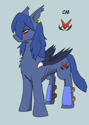 Size: 2508x3541 | Tagged: safe, artist:omegapony16, oc, oc only, oc:oriponi, bat pony, pony, bat pony oc, chest fluff, ear piercing, earring, jewelry, male, piercing, simple background, solo, stallion