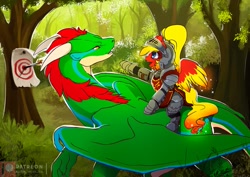 Size: 1063x752 | Tagged: safe, artist:arctic-fox, oc, oc:orsuros, dragon, pegasus, pony, armor, knight