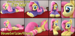 Size: 6235x3060 | Tagged: safe, artist:qtpony, fluttershy, pony, absurd resolution, bow, clothes, cute, hoodie, irl, life size, photo, plushie, prone, shyabetes, socks, solo, striped socks, tail bow