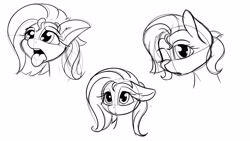 Size: 3840x2160 | Tagged: source needed, safe, artist:flufflepimp, oc, oc only, earth pony, pony, bust, female, leaning to draw, lineart, mare, one eye closed, simple background, sketch, sketch dump, tongue out, white background, wink