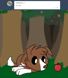 Size: 800x920 | Tagged: safe, artist:askwinonadog, winona, dog, apple, apple tree, ask, ask winona, food, prone, solo, tree, tumblr