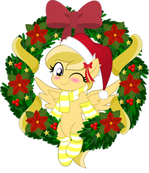 Size: 5000x5786 | Tagged: safe, artist:jhayarr23, part of a set, oc, oc only, oc:amber streak, pegasus, blushing, christmas, clothes, hat, holiday, jhayarr23's holiday ych, movie accurate, one eye closed, santa hat, scarf, simple background, socks, solo, striped socks, transparent background, wink, wreath, ych result