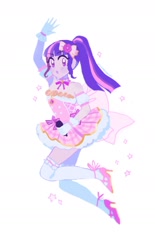 Size: 1480x2394 | Tagged: safe, artist:vilkadvanoli, twilight sparkle, equestria girls, clothes, cosplay, costume, dress, idol, love live! school idol project, microphone, ponytail, ribbon, solo