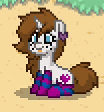 Size: 207x223 | Tagged: safe, artist:sevenxninja, derpibooru exclusive, oc, oc only, oc:love biscuit, pony, unicorn, clothes, dirt, ear piercing, earring, grass, jewelry, piercing, pony town, socks, solo, striped socks, tongue out, update