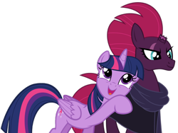 Size: 1378x1034 | Tagged: safe, artist:徐詩珮, fizzlepop berrytwist, tempest shadow, twilight sparkle, twilight sparkle (alicorn), alicorn, pony, unicorn, broken horn, clothes, female, horn, lesbian, mare, scarf, shipping, tempestlight