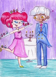 Size: 768x1040 | Tagged: safe, artist:mexicangirl12, pinkie pie, pokey pierce, human, candle, cupcake, food, heart, humanized, pokeypie, shipping, straight, traditional art
