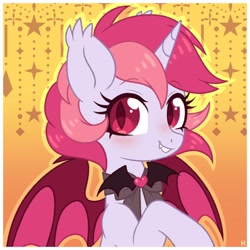 Size: 894x894 | Tagged: safe, artist:hawthornss, oc, oc only, oc:dawnfire, alicorn, bat pony, bat pony alicorn, pony, bust, race swap, solo