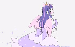 Size: 2955x1860 | Tagged: safe, artist:vilkadvanoli, twilight sparkle, twilight sparkle (alicorn), alicorn, human, blushing, bow, clothes, crown, cute, dress, eared humanization, female, gloves, gray background, humanized, jewelry, regalia, simple background, solo, twiabetes, winged humanization, wings