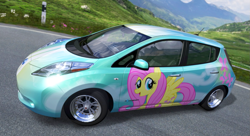 Size: 1079x589 | Tagged: safe, artist:nrxia, fluttershy, pegasus, pony, car, female, forza motorsport 4, game screencap, itasha, mare, nissan, nissan leaf, video game