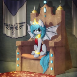 Size: 2048x2048 | Tagged: safe, artist:talidoom, oc, oc:midnight dagger, bat pony, pony, aquila, bat pony oc, crown, jewelry, regalia, throne, warhammer (game), warhammer 40k