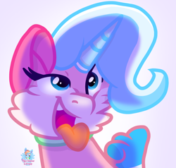 Size: 1196x1140 | Tagged: safe, artist:rainbow eevee, pony, unicorn, bedroom eyes, kitten, lego, paws, ponified, simple background, solo, the lego movie, tongue out, unikitty