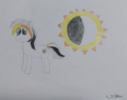 Size: 2606x2054 | Tagged: safe, artist:cjeltson, oc, oc:lunar shine, earth pony, pony, cutie mark, hand colored, hand drawing, male, multicolored hair, solo, traditional art, white body