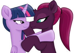 Size: 10391x7426 | Tagged: safe, alternate version, artist:ejlightning007arts, tempest shadow, twilight sparkle, twilight sparkle (alicorn), alicorn, pony, alternate hairstyle, female, lesbian, overwatch, ponytail, shipping, simple background, team fortress 2, tempestlight, transparent background, twilight sniper, vector, widowmaker, widowtempest