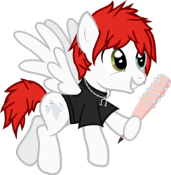 Size: 1150x1179 | Tagged: safe, artist:lightningbolt, derpibooru exclusive, pegasus, pony, .svg available, awsten knight, baseball bat, clothes, crossover, dyed mane, dyed tail, flying, heterochromia, hoof hold, jewelry, male, necklace, ponified, shirt, simple background, smiling, solo, spread wings, stallion, svg, t-shirt, toothbat, transparent background, vector, waterparks, wings
