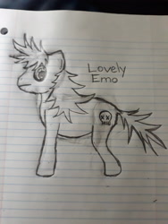 Size: 3096x4128 | Tagged: safe, oc, oc:lovely emo, cutie mark, female, full body, lined paper, solo, traditional art