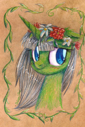 Size: 2228x3336 | Tagged: safe, artist:0okami-0ni, oc, oc only, bust, solo, traditional art, wreath