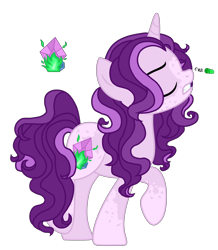 Size: 834x958 | Tagged: safe, artist:seaswirlsyt, oc, oc:feria, hybrid, unicorn, female, interspecies offspring, mare, offspring, parent:rarity, parent:spike, parents:sparity, simple background, solo, transparent background