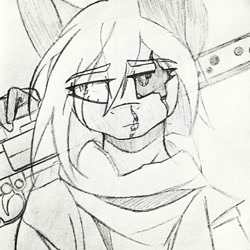 Size: 1080x1080 | Tagged: safe, artist:fanliterature101, oc, oc only, oc:tenacity, anthro, earth pony, fallout equestria, bust, fallout, female, mare, portrait, synth, traditional art