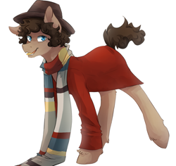 Size: 1069x1010 | Tagged: safe, artist:risu-nya, doctor whooves, pony, adorkable, archer, compassion, conjurer, corduroy, corduroy jacket, courage, crossbowman, dart thrower, doctor who, dork, driver, fedora, flutist, fourth doctor, fourth doctor's scarf, freedom fighter, historian, hypnotist, integrity, kindness, loyalty, male, martial artist, optimism, ponified, rebel, safari jacket, scarf, scientist, simple background, solo, staff-fighter, swordfighter, tom baker, white background