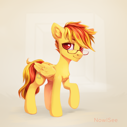 Size: 1500x1500 | Tagged: safe, artist:inowiseei, oc, oc:anonymous sandwich, pegasus, pony, floppy ears, glasses, looking at you, shadow, simple background, solo, white background