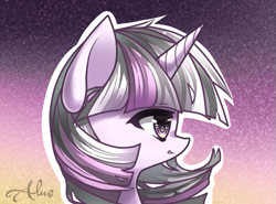 Size: 585x432 | Tagged: safe, artist:alus, twilight sparkle, pony, bust, female, gradient background, mare, pixiv, portrait, profile, solo