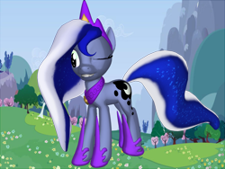 Size: 1200x900 | Tagged: safe, oc, oc:princessmoonlight, alicorn, pony, pony creator, 3d, crown, jewelry, not luna, one eye closed, ponylumen, regalia, smiling, solo, wink