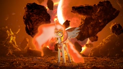 Size: 1920x1080 | Tagged: safe, artist:adorveya, daybreaker, pony, 3d, rock, solo, sun