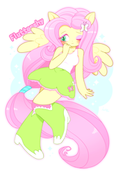 Size: 800x1131 | Tagged: safe, artist:hecktop, fluttershy, equestria girls, abstract background, blushing, cute, female, nail polish, one eye closed, ponied up, shyabetes, solo