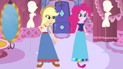 Size: 1010x568 | Tagged: safe, artist:starman1999, applejack, pinkie pie, equestria girls, base used, clothes, long skirt, skirt