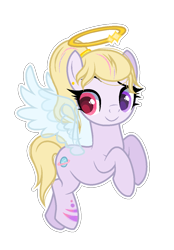 Size: 844x1212 | Tagged: safe, artist:colordroplovelyart, artist:lazuli, oc, oc only, oc:dusty star, angel, angel pony, original species, pegasus, base used, ear piercing, earring, female, flying, halo, heterochromia, jewelry, mare, piercing, ponytail, raised hoof, simple background, solo, tattoo, transparent background