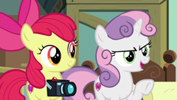 Size: 1920x1080 | Tagged: safe, screencap, apple bloom, sweetie belle, pony, the last crusade, camera