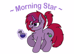 Size: 3832x2904 | Tagged: safe, artist:aaathebap, oc, oc only, oc:morning star, pony, unicorn, bottle, cutie mark, female, levitation, magic, mare, open mouth, ponytail, purple coat, purple eyes, solo, telekinesis