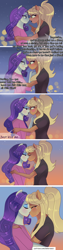 Size: 3000x12000 | Tagged: safe, artist:xjenn9, derpibooru import, applejack, rarity, anthro, comic:best friends, adorasexy, blushing, coming out, cute, female, jackabetes, kissing, lesbian, looking at each other, missing horn, ponytail, raribetes, rarijack, sexy, shipping