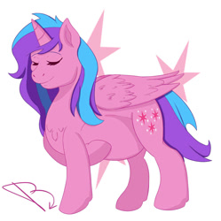 Size: 950x955 | Tagged: safe, artist:pencil-junkie, oc, oc:melody aurora, alicorn, pony, alicorn oc, eyes closed, female, hoof on belly, mare, offspring, parent:flash sentry, parent:twilight sparkle, parents:flashlight, pregnant, simple background, solo, white background