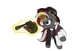 Size: 4504x3000 | Tagged: safe, artist:aaathebap, oc, oc only, oc:lucky hoof, pony, unicorn, fallout equestria, fallout equestria oc, gangster, levitation, mafia, magic, simple background, telekinesis, tommy gun, transparent background