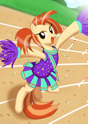 Size: 2480x3508 | Tagged: safe, artist:neoshrek, shimmy shake, pony, 2 4 6 greaaat, bipedal, cheerleader outfit, clothes, solo, sweat