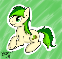 Size: 1968x1875 | Tagged: safe, artist:siggyderp, oc, oc only, oc:rangerpone, earth pony, pony, kiwi fruit, lying, male, signature, solo, stallion