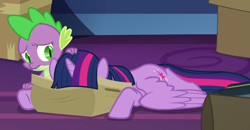 Size: 1420x740 | Tagged: safe, screencap, spike, twilight sparkle, twilight sparkle (alicorn), alicorn, dragon, pony, the last problem, comforting, cropped, female, male, mare, sad