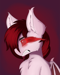 Size: 960x1200 | Tagged: safe, artist:lunar froxy, oc, oc only, bat pony, bat pony oc, bust, chest fluff, glowing eyes, male, portrait, solo, stallion