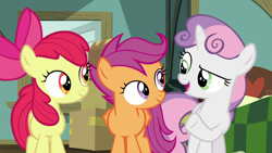Size: 1920x1080 | Tagged: safe, screencap, apple bloom, scootaloo, sweetie belle, pony, the last crusade, cutie mark crusaders