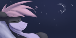 Size: 1600x800 | Tagged: safe, artist:observerdoz, oc, oc only, oc:shany, original species, shark, shark pony, crescent moon, eyes closed, female, fishing rod, moon, onomatopoeia, sitting, sleeping, solo, sound effects, tangible heavenly object, transparent moon, zzz