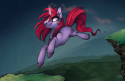 Size: 1280x830 | Tagged: safe, artist:casynuf, oc, oc:dawnfire, pony, unicorn, cliff, female, mare, solo