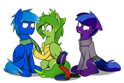 Size: 1024x688 | Tagged: safe, artist:flylash6009, oc, oc:graupel, oc:gust, oc:prarie, cobra, pegasus, pony, snake, clothes, hoodie, pegasus oc, scarf, sweater