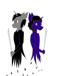 Size: 774x1032 | Tagged: safe, artist:ruchiyoto, oc, oc:black cross, anthro, unicorn, sword fight