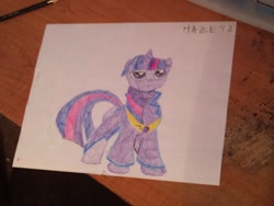 Size: 1600x1200 | Tagged: safe, artist:mr. haze, twilight sparkle, unicorn twilight, pony, unicorn, clothes, fanfic art, female, irl, mare, photo, signature, traditional art