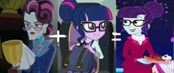 Size: 1280x538 | Tagged: safe, artist:brandonale, principal abacus cinch, rosette nebula, sci-twi, twilight sparkle, better together, equestria girls, friendship games, twilight under the stars, clothes, crystal prep academy uniform, female, glasses, school uniform