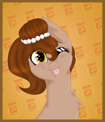 Size: 1841x2136 | Tagged: safe, artist:shadowbeast74, oc, oc only, oc:brownie bun, pony, horse wife, :p, blushing, bust, chest fluff, cute, ear down, ear fluff, eye clipping through hair, female, food, heart eyes, mare, ocbetes, one eye closed, peanut butter, portrait, solo, tongue out, wingding eyes, wink