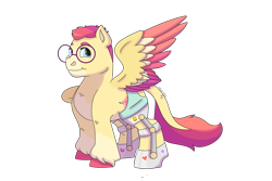 Size: 1095x730 | Tagged: safe, artist:itstechtock, oc, oc:stage canary, pegasus, pony, glasses, leg brace, male, simple background, solo, stallion, transparent background