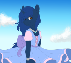 Size: 2000x1770 | Tagged: safe, artist:dark-drawz, oc, oc only, oc:starlight blossom, anthro, unicorn, anthro oc, clothes, collar, cute, dress, female, filly, looking at you, ocbetes